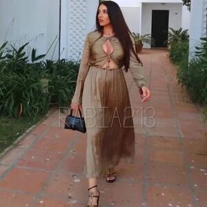 Elegant Tan Long Sleeve Dress